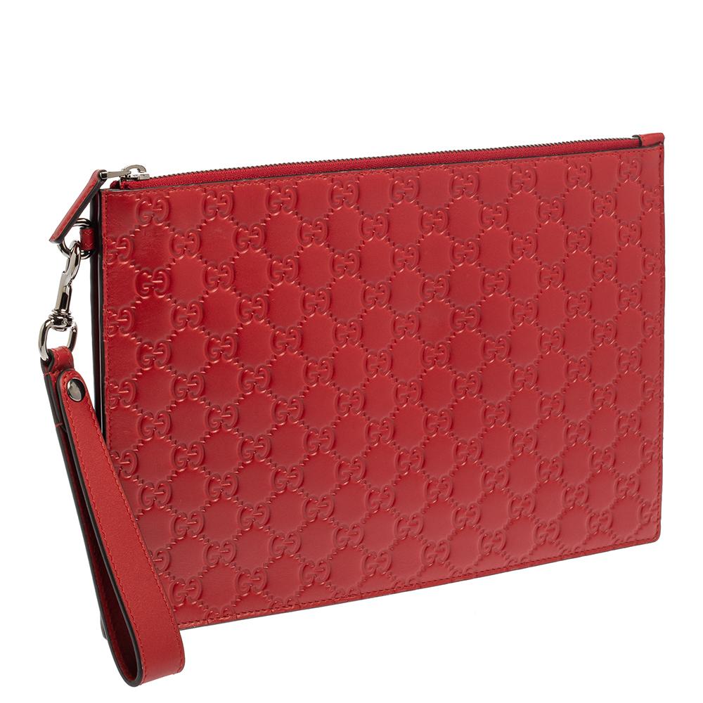 Gucci Red Guccissima Leather Wristlet Pouch 1