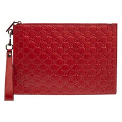Gucci Red Guccissima Leather Wristlet Pouch