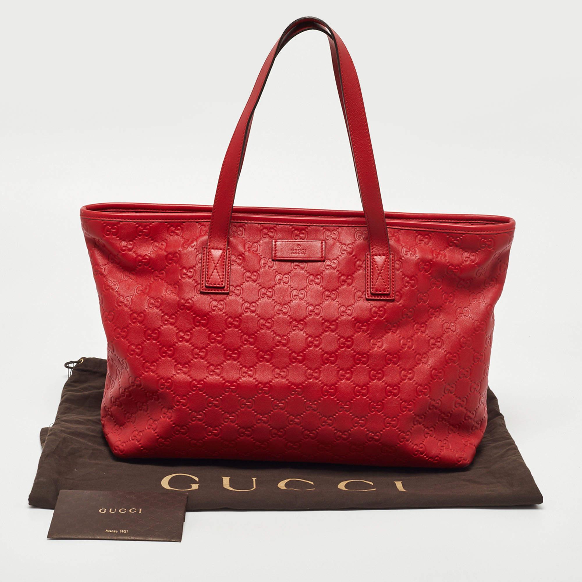 Bolso shopper con cremallera de piel Gucci Guccissima rojo 12