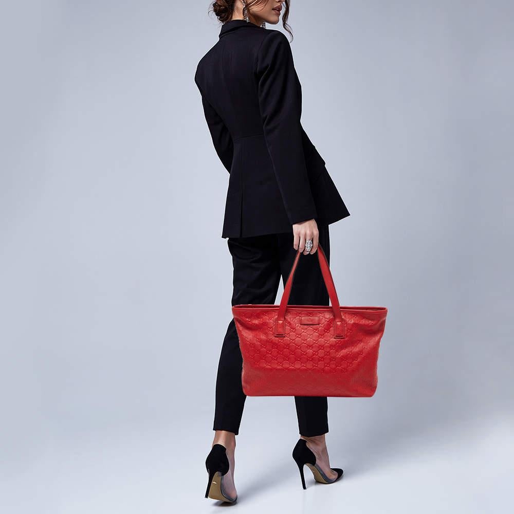 Bolso shopper con cremallera de piel Gucci Guccissima rojo 1
