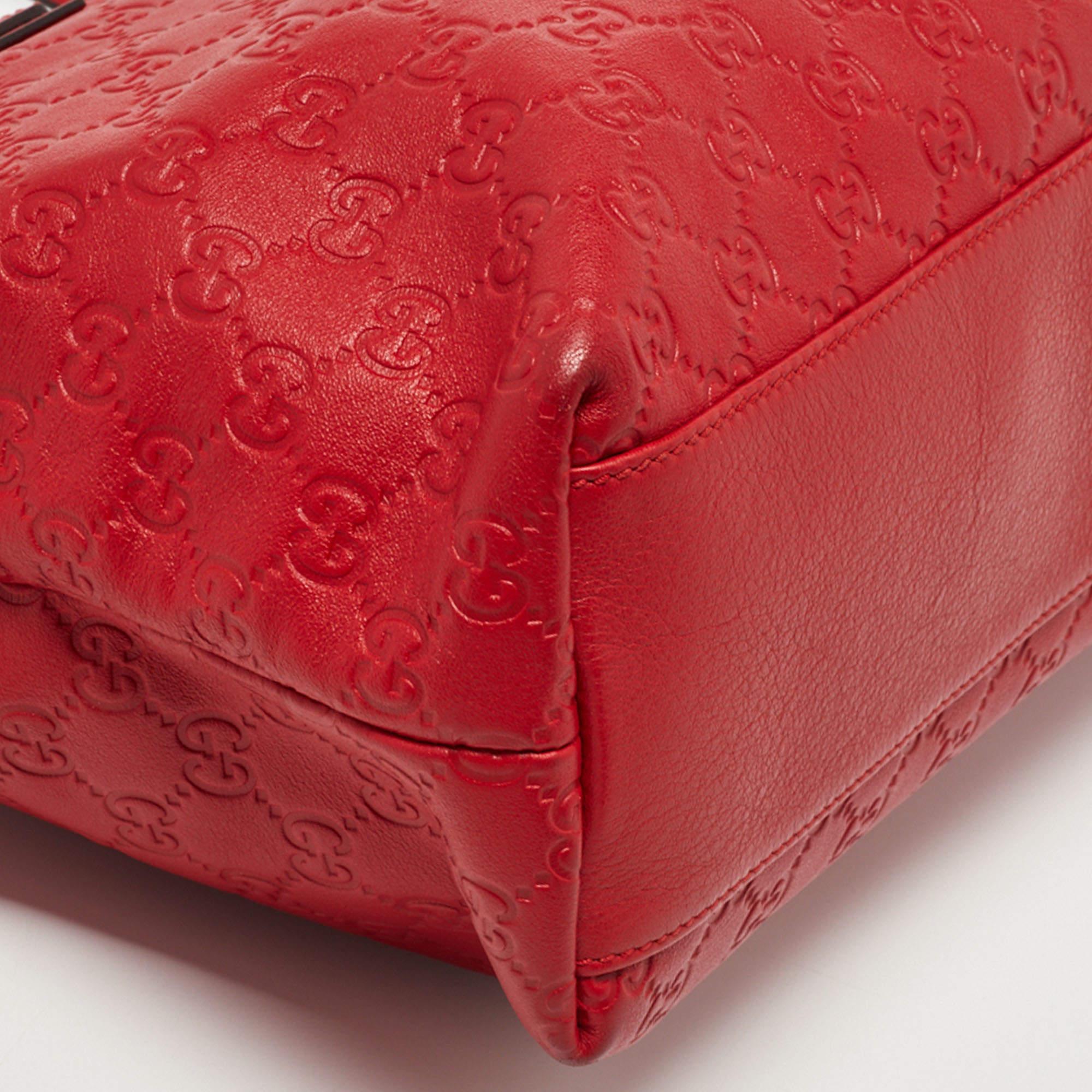 Bolso shopper con cremallera de piel Gucci Guccissima rojo 3