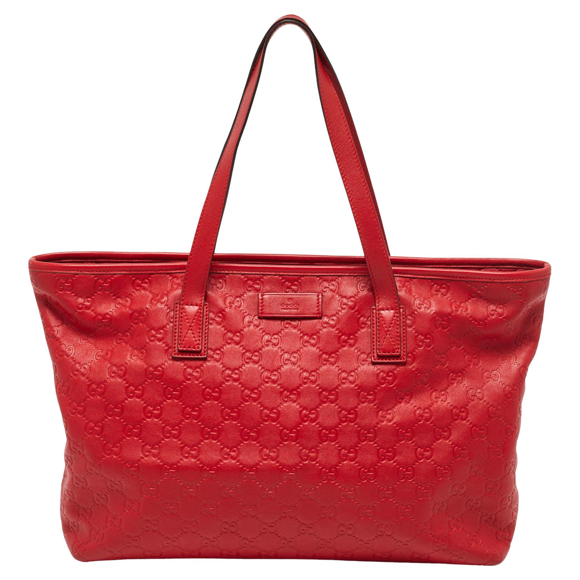 Bolso shopper con cremallera de piel Gucci Guccissima rojo