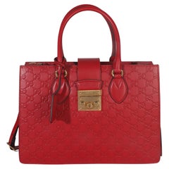 Gucci Red Guccissima Signature Padlock Double Handle Tote