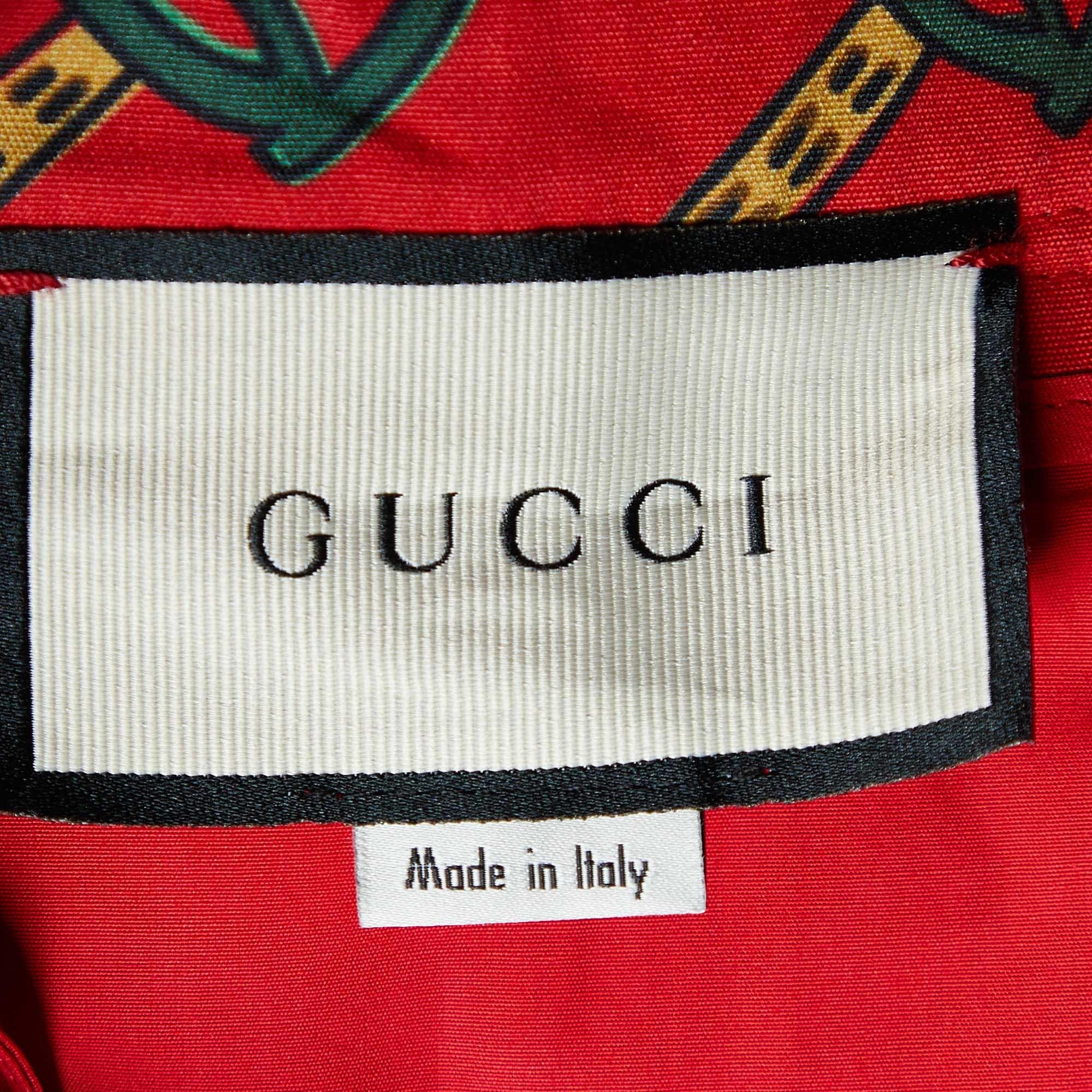 Gucci Red Horsebit Print Cotton Pleated Midi Skirt S In Excellent Condition In Dubai, Al Qouz 2