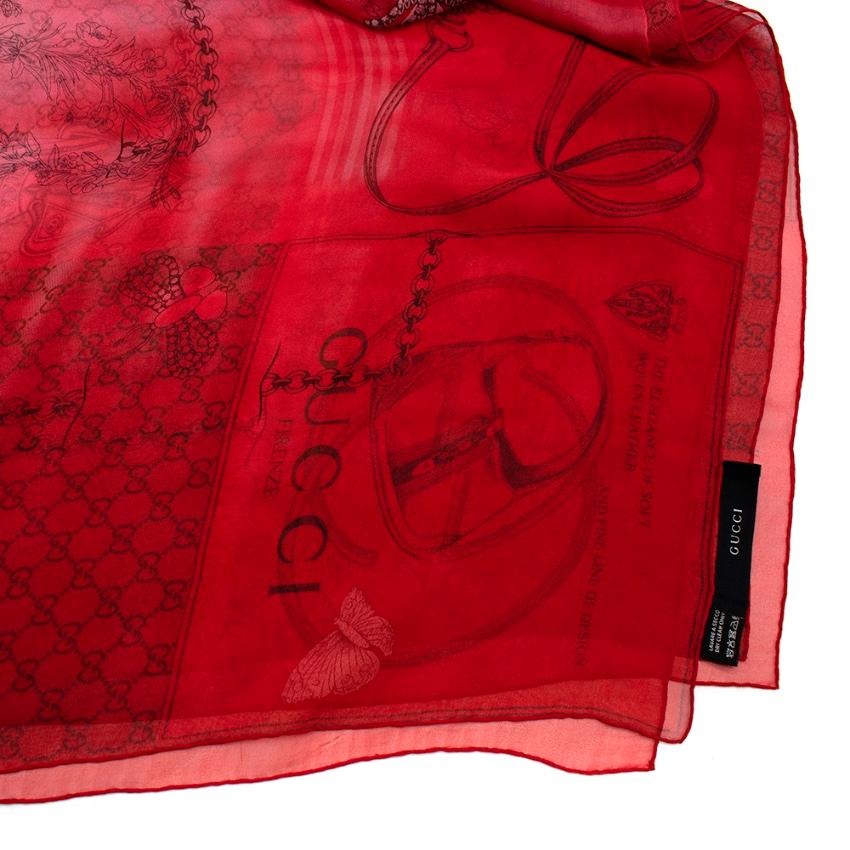 Gucci Red House Staples Print Sheer Silk Shawl For Sale 1