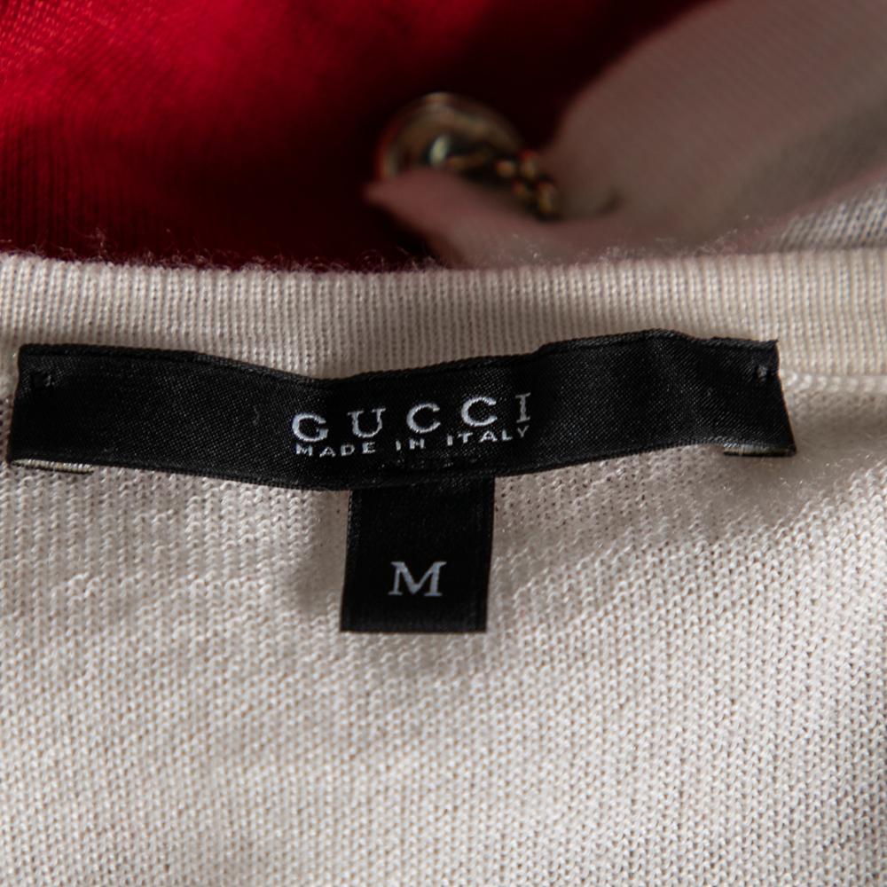 White Gucci Red & Ivory Cashmere Short Sleeve Jumper M