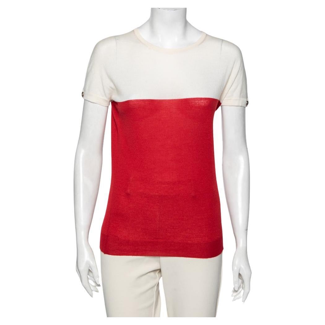 Gucci Red & Ivory Cashmere Short Sleeve Jumper M