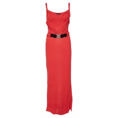 Gucci Red Jersey Cross Over Buckle Detail Sleeveless Gown S