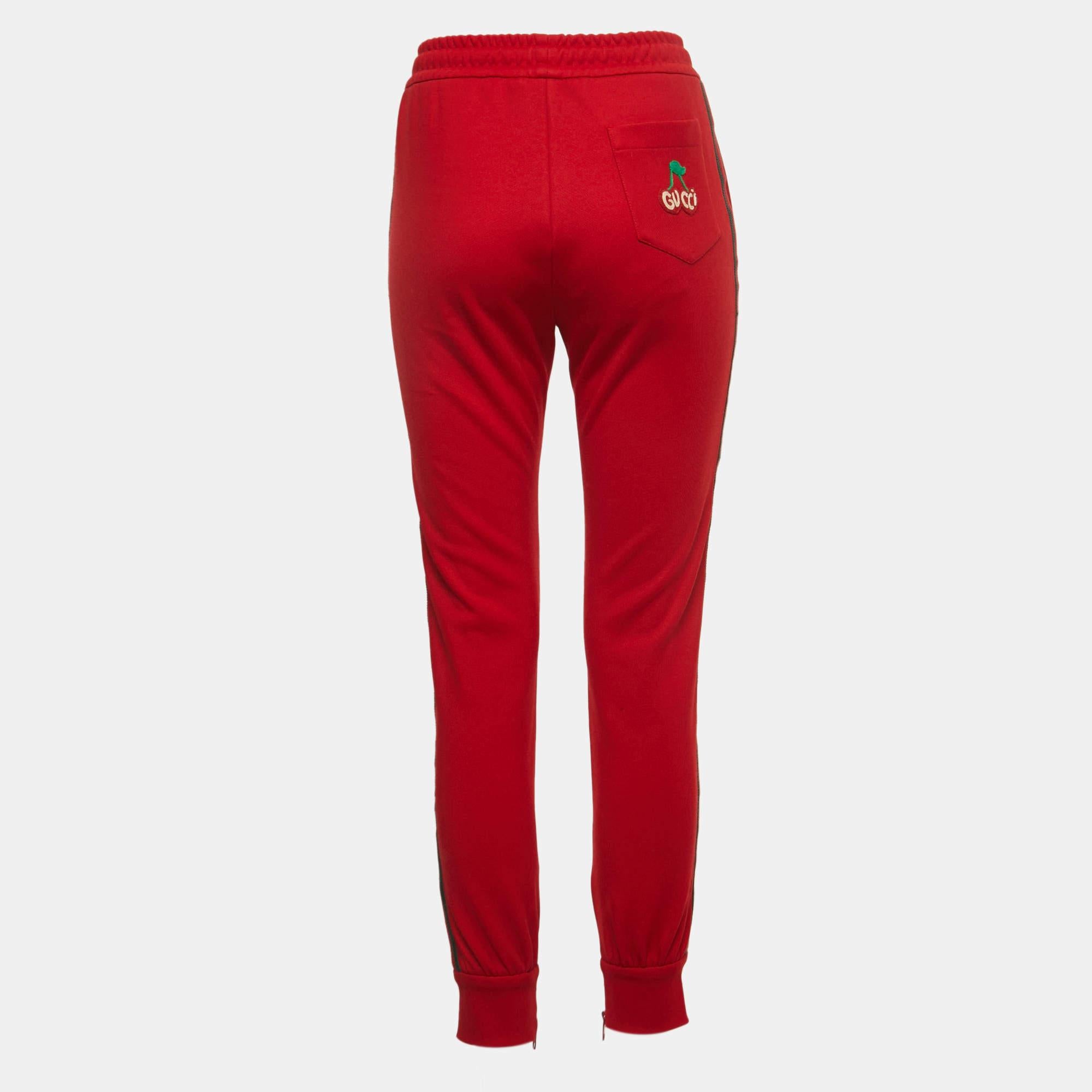 Gucci Red Jersey Side Tape Track Pants XS In Excellent Condition In Dubai, Al Qouz 2