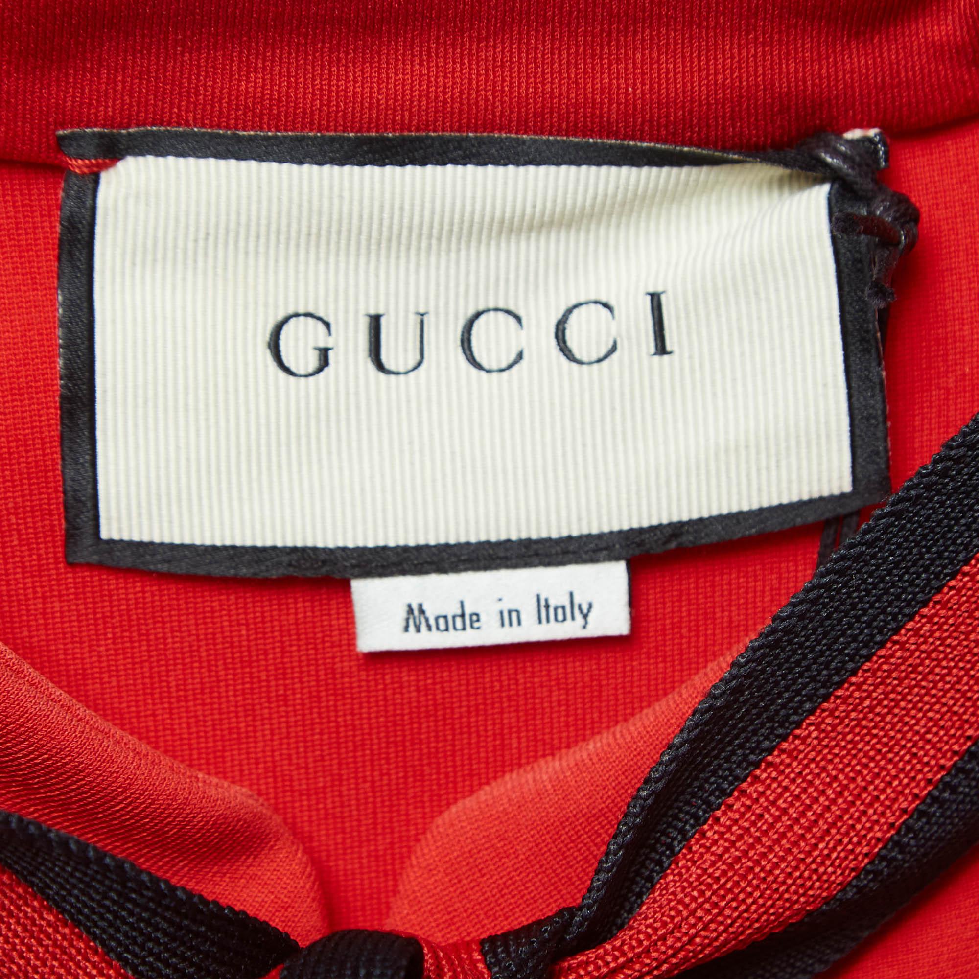 Women's Gucci Red Jersey Tie Neck Ruffled Dress L