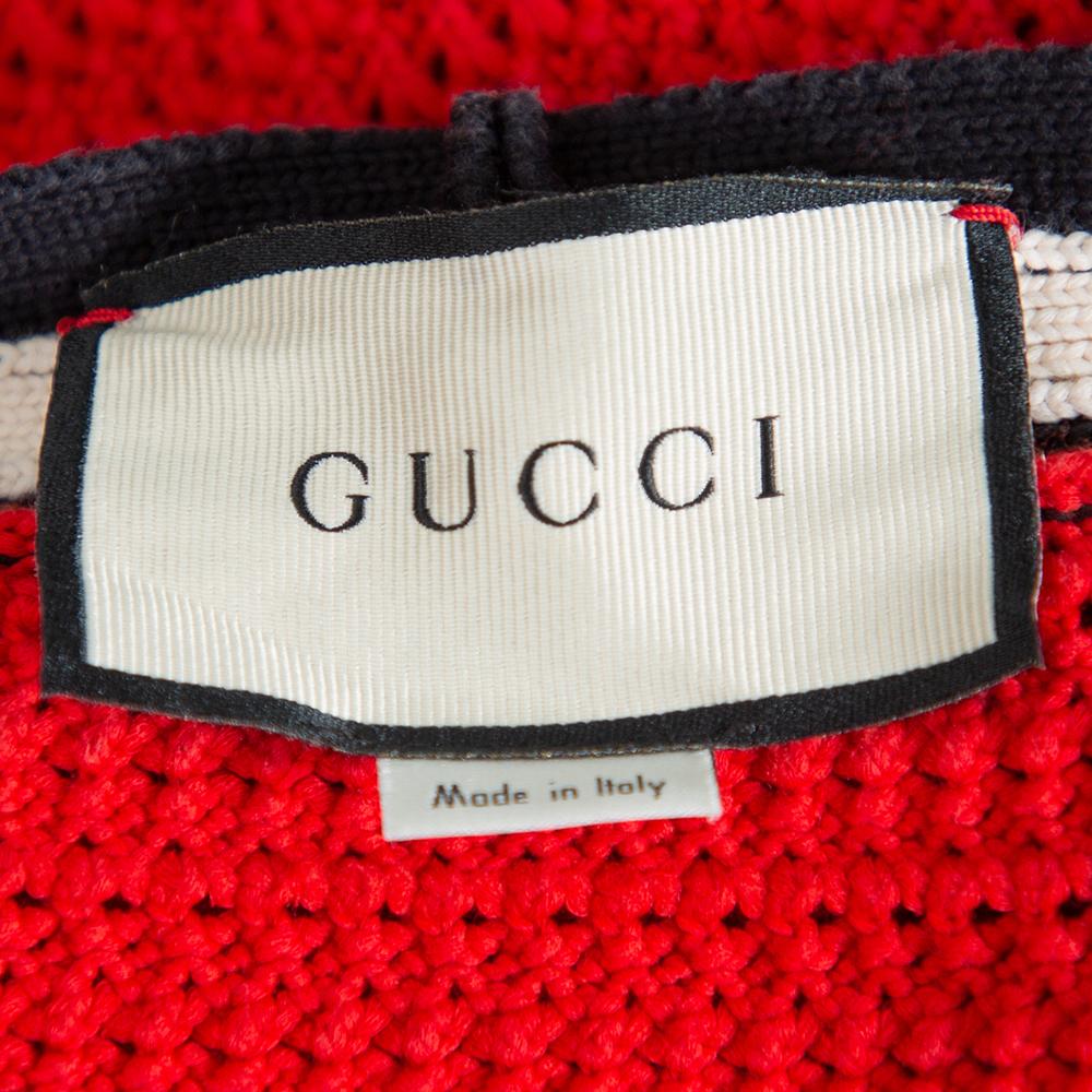 Gucci Red Knit Contrast Trim Detail Open Front Belted Cardigan S In Good Condition In Dubai, Al Qouz 2