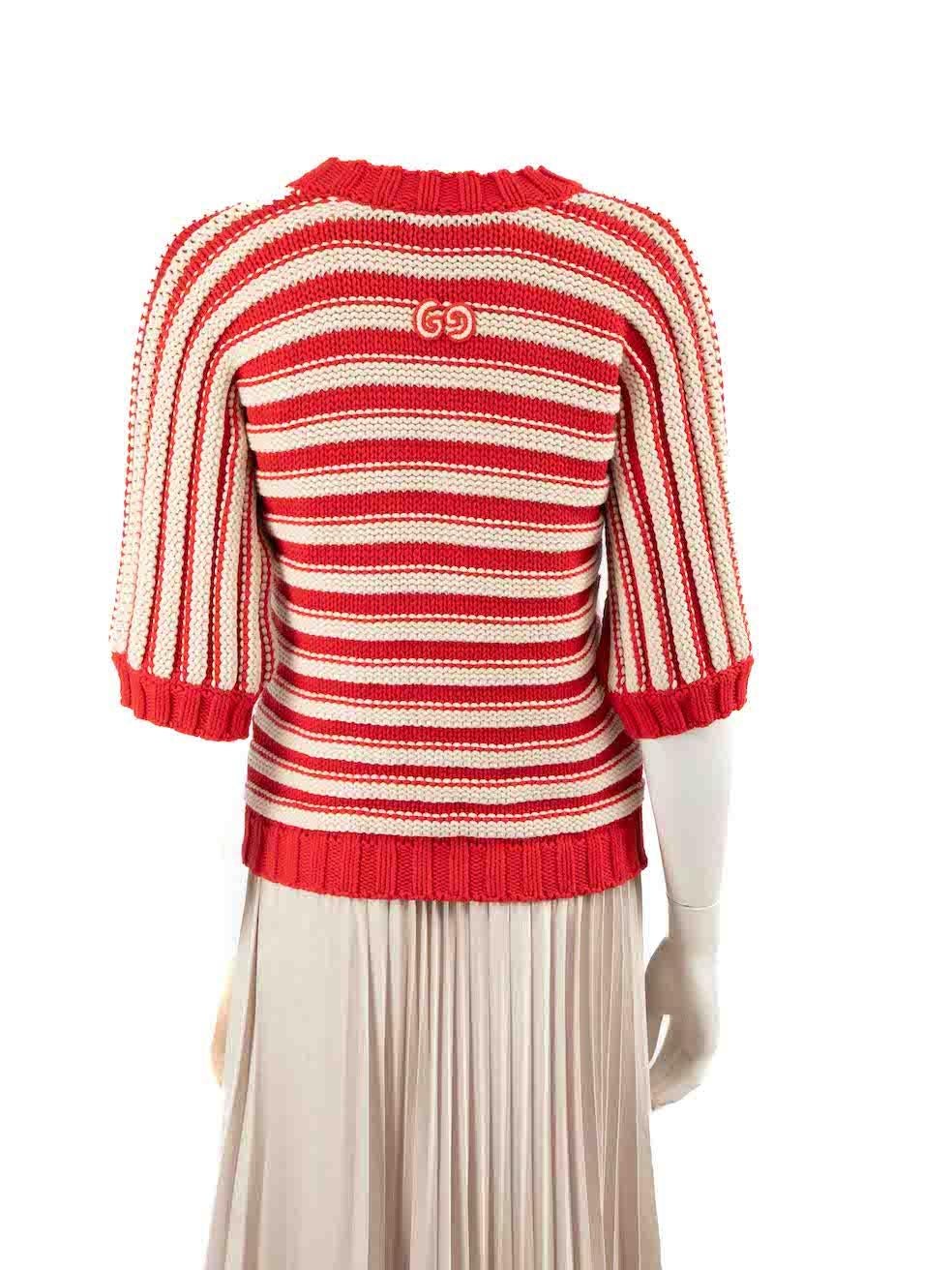 Gucci Red Knit Striped Anchor Embroidered Jumper Size S In Excellent Condition In London, GB