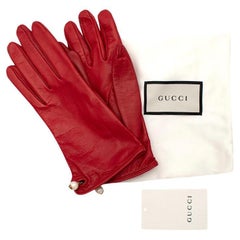Gucci Red Lambskin Faux Pearl Detail Gloves - Size 6.5