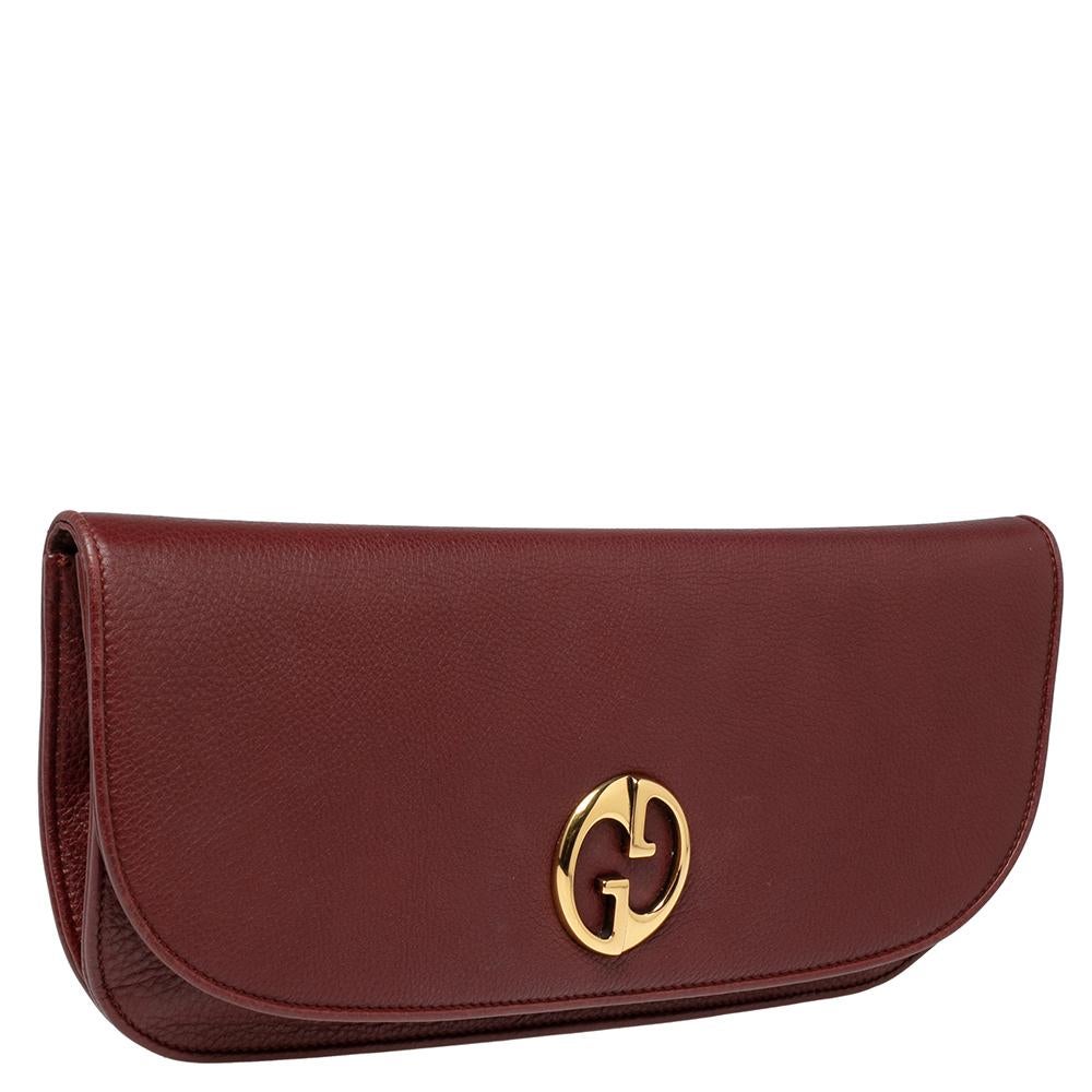 Brown Gucci Red Leather 1973 Flap Clutch