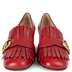 GUCCI red leather 2016 GG MARMONT FRINGE Pumps Shoes 38.5