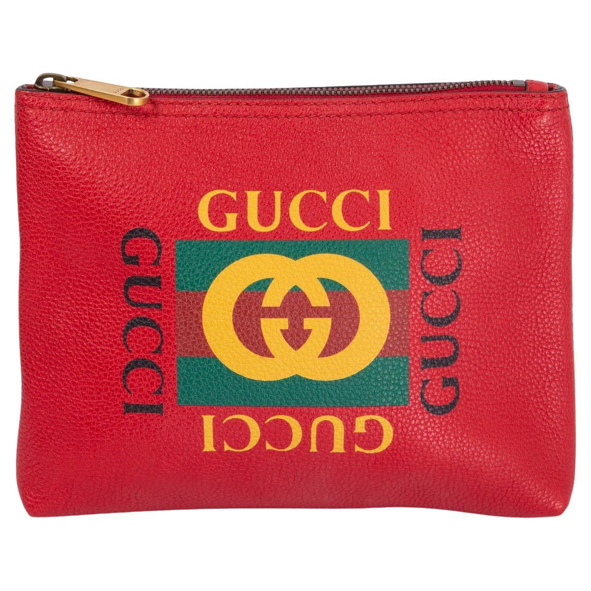 GUCCI red leather 2018 LOGO SMALL PORTFOLIO Pouch Bag