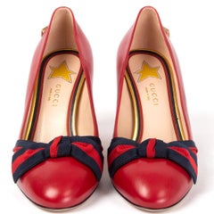 GUCCI red leather ALINE BLOCK HEEL Pumps Shoes 39