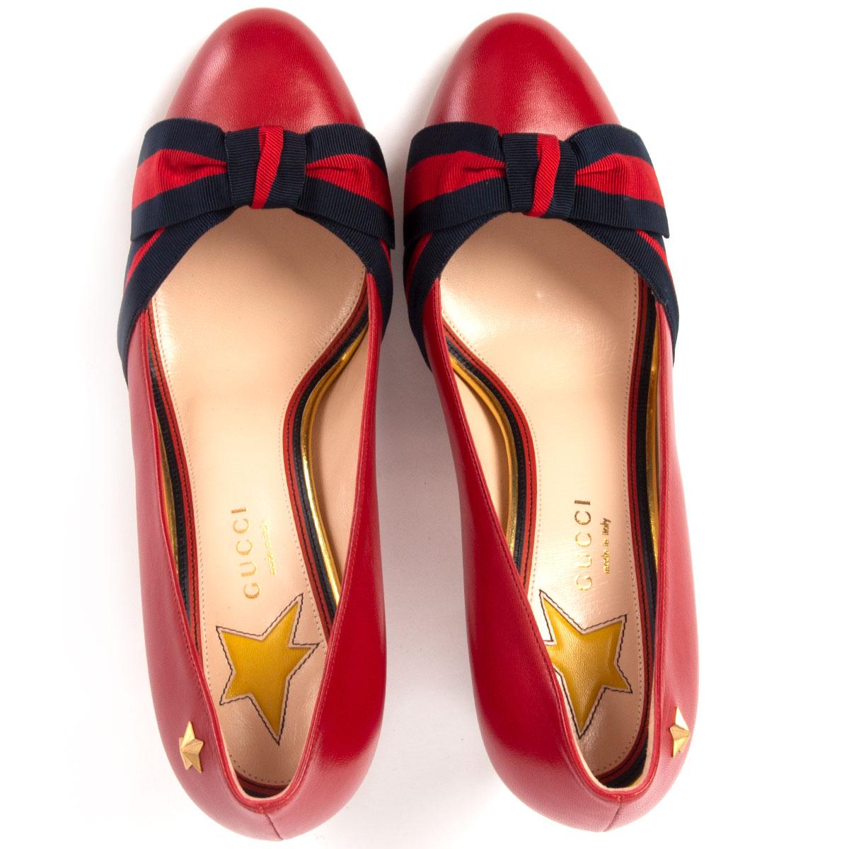 GUCCI piel roja ALINE BLOCK HEEL Pumps Zapatos 39 Rojo