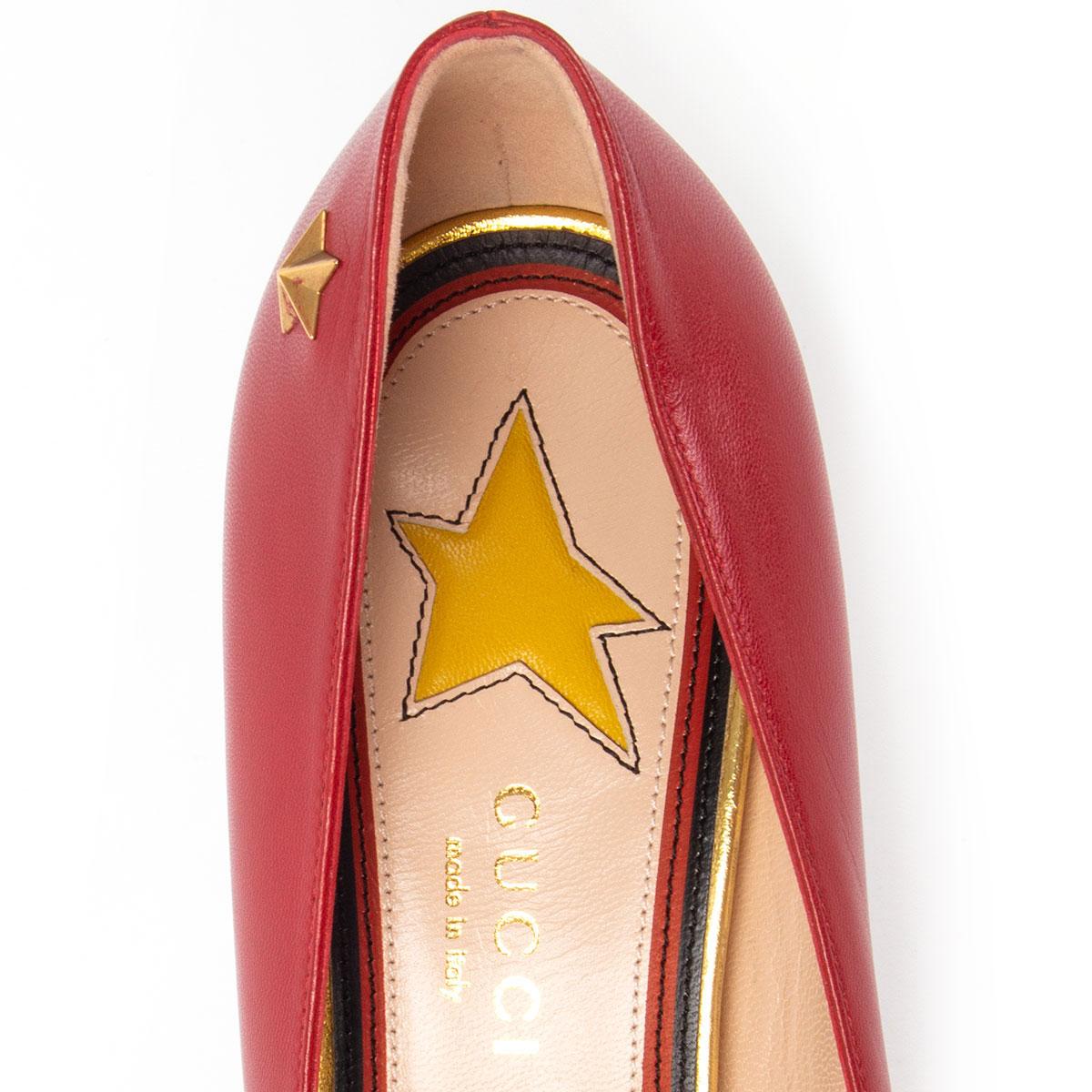 Red GUCCI red leather ALINE BLOCK HEEL Pumps Shoes 39 For Sale