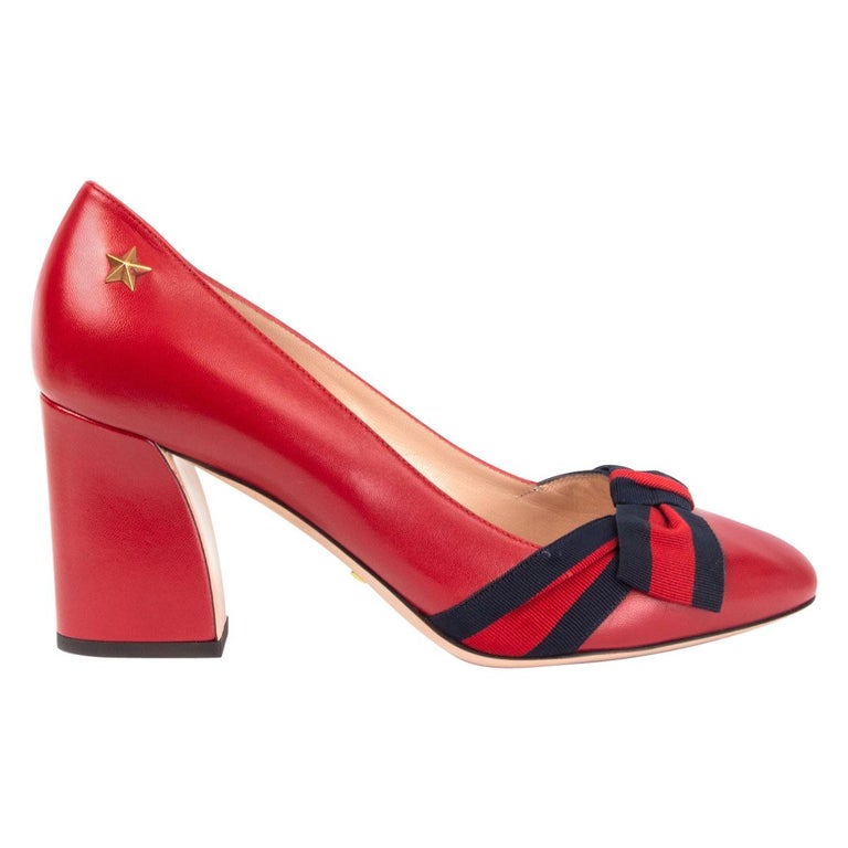 GUCCI red leather ALINE BLOCK HEEL Pumps Shoes 39 For Sale at 1stDibs