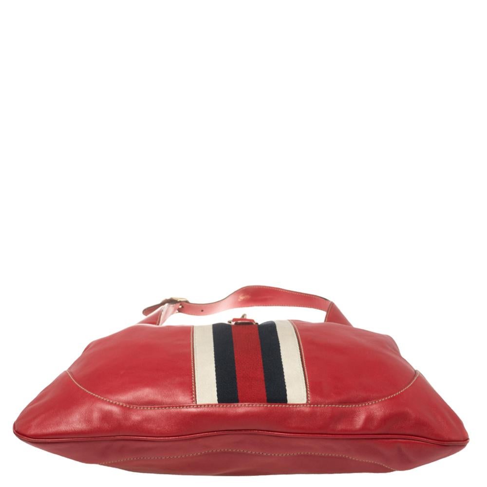Women's Gucci Red Leather And Canvas Web Jackie O Bouvier Hobo