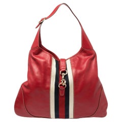 Gucci Red Leather And Canvas Web Jackie O Bouvier Hobo en cuir et toile