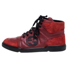 Gucci Red Leather And Suede High-Top Sneakers Size 40