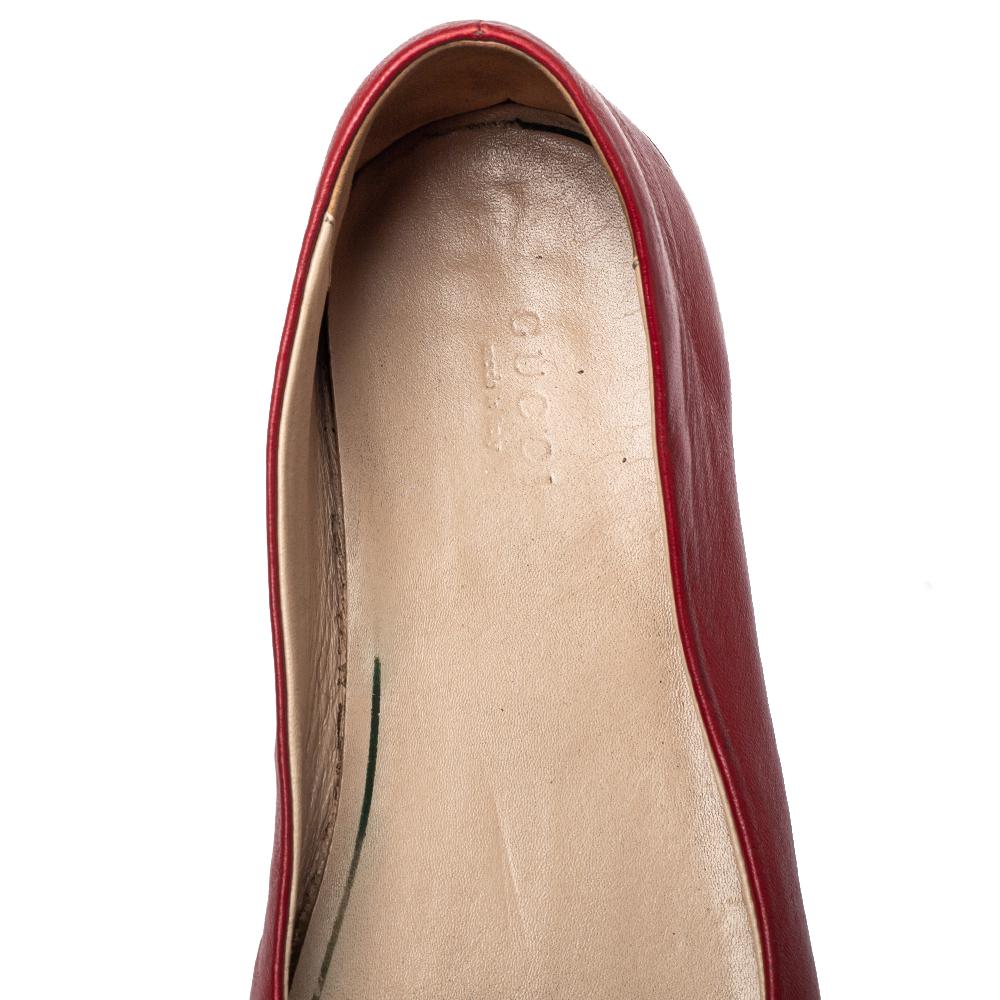 Brown Gucci Red Leather And Web Bayadere Bee Ballet Flats Size 38.5