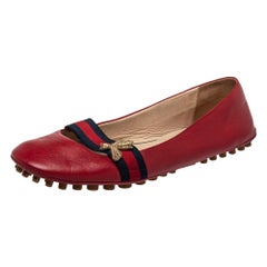 Gucci Red Leather And Web Bayadere Bee Ballet Flats Size 38.5
