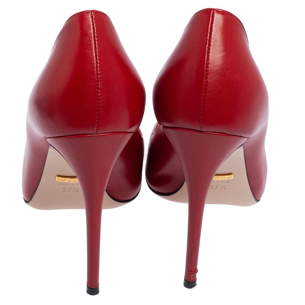 Gucci Red Leather Aneta Pointed Toe Pumps Size 37.5 1