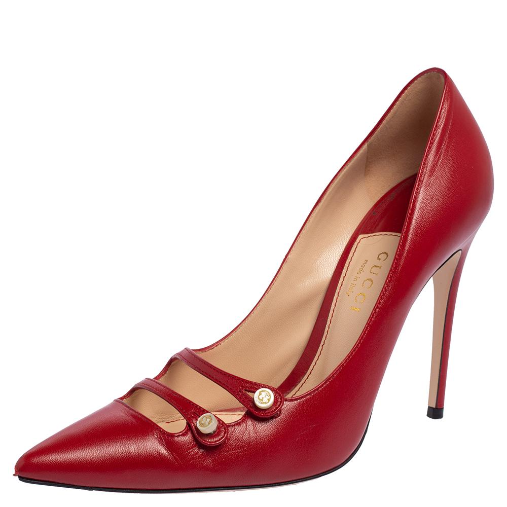 Gucci Red Leather Aneta Pointed Toe Pumps Size 37.5 3