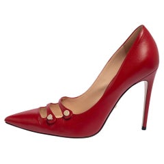 Gucci Red Leather Aneta Pointed Toe Pumps Size 37.5