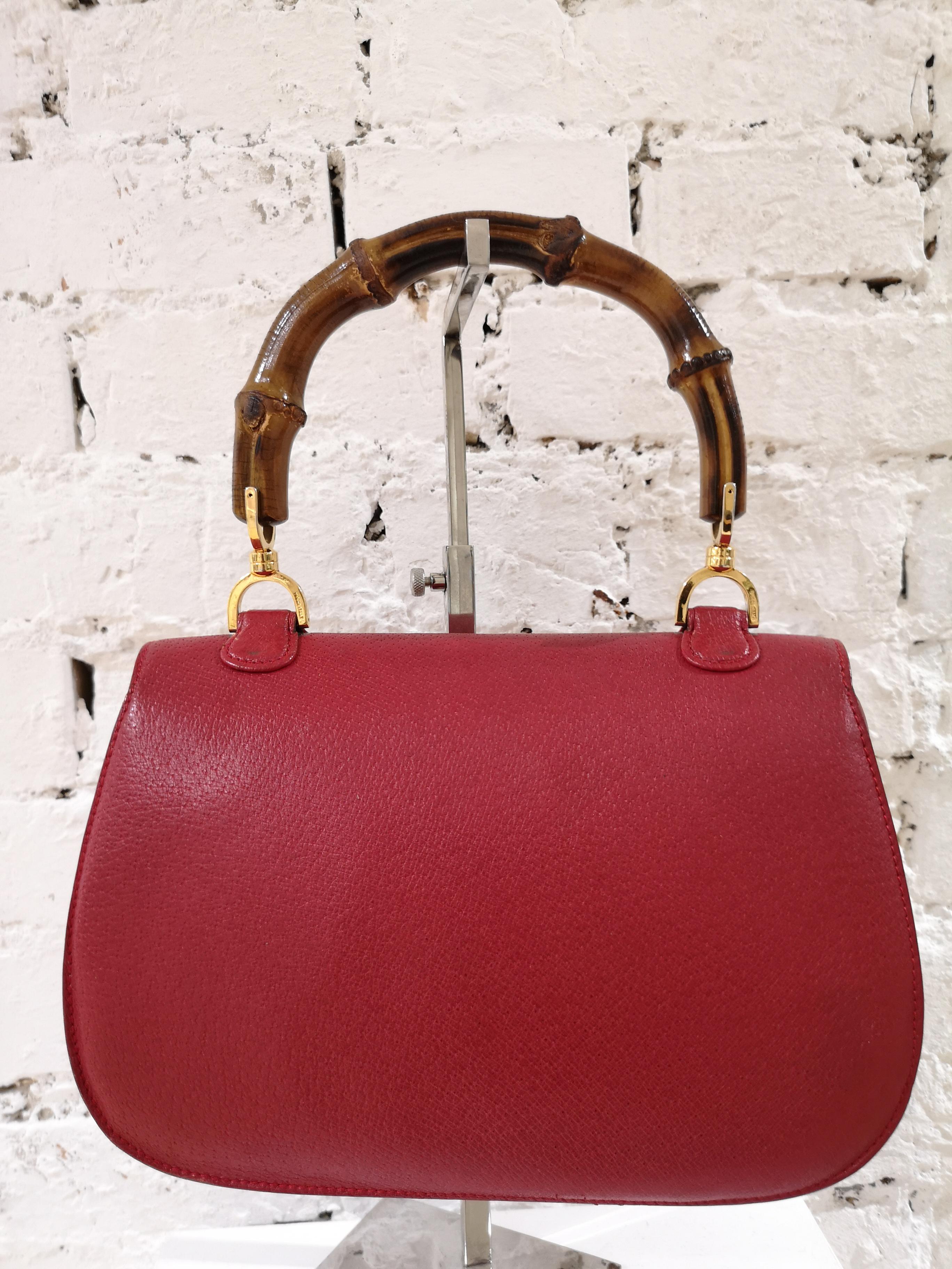 Gucci Red Leather Bamboo Bag 3