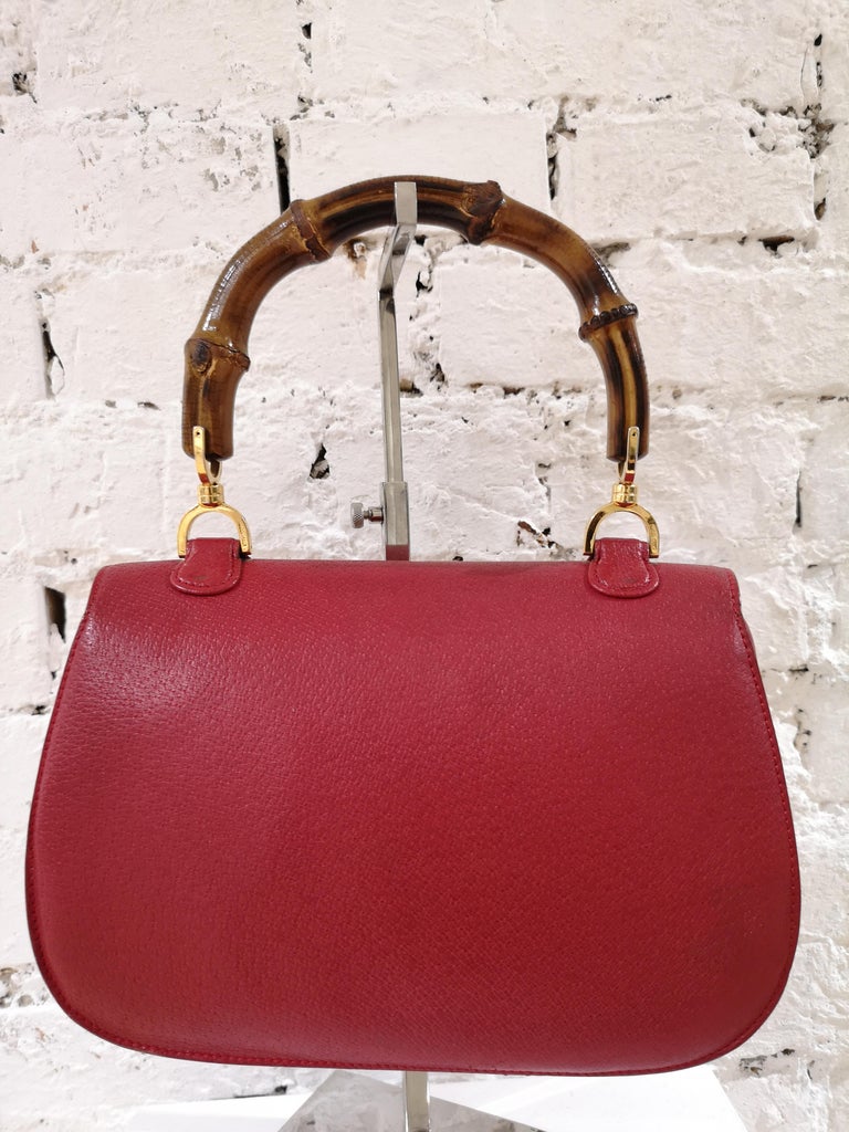 Gucci Red Leather Bamboo Bag at 1stDibs