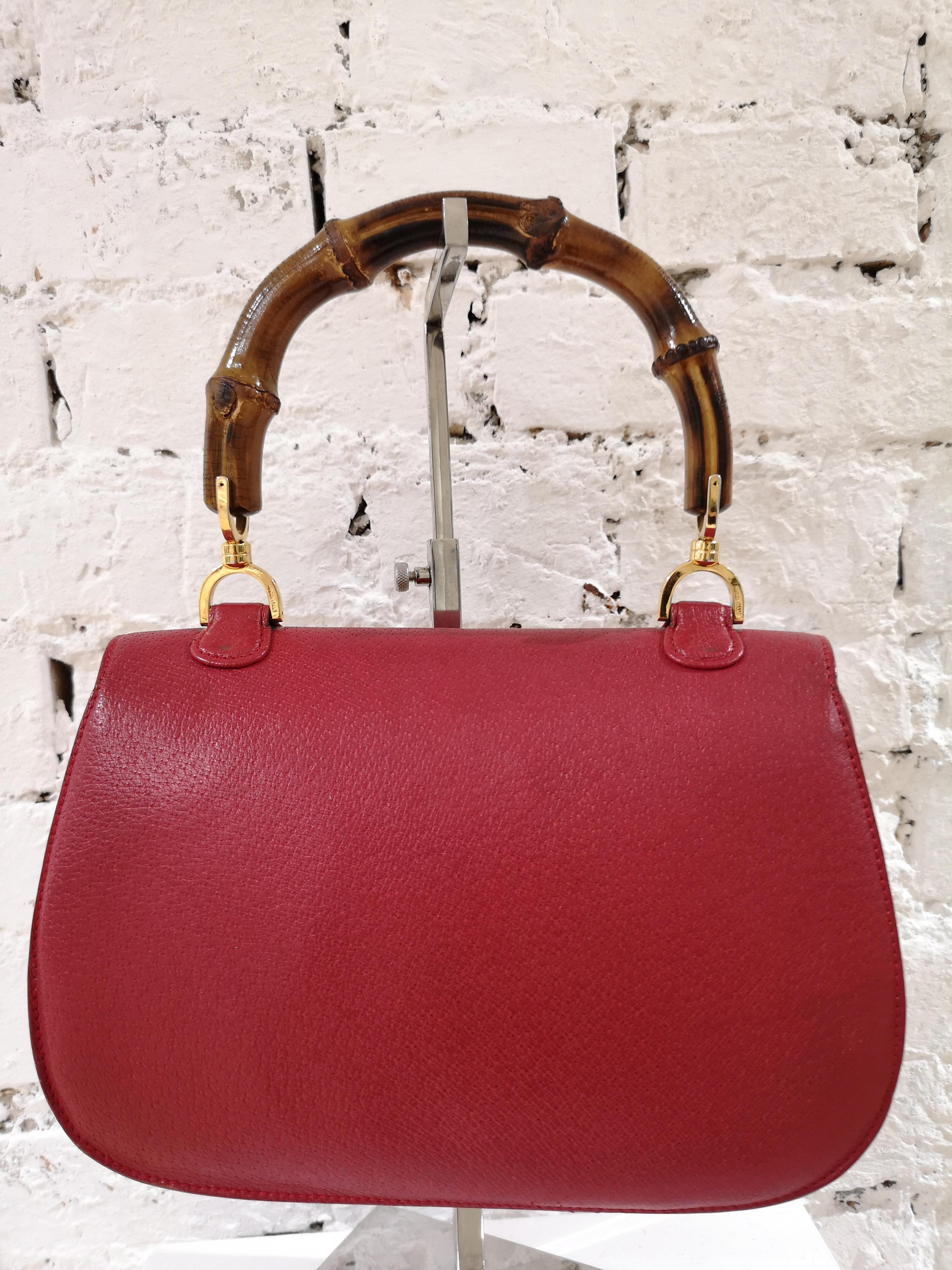 Gucci Red Leather Bamboo Bag 5
