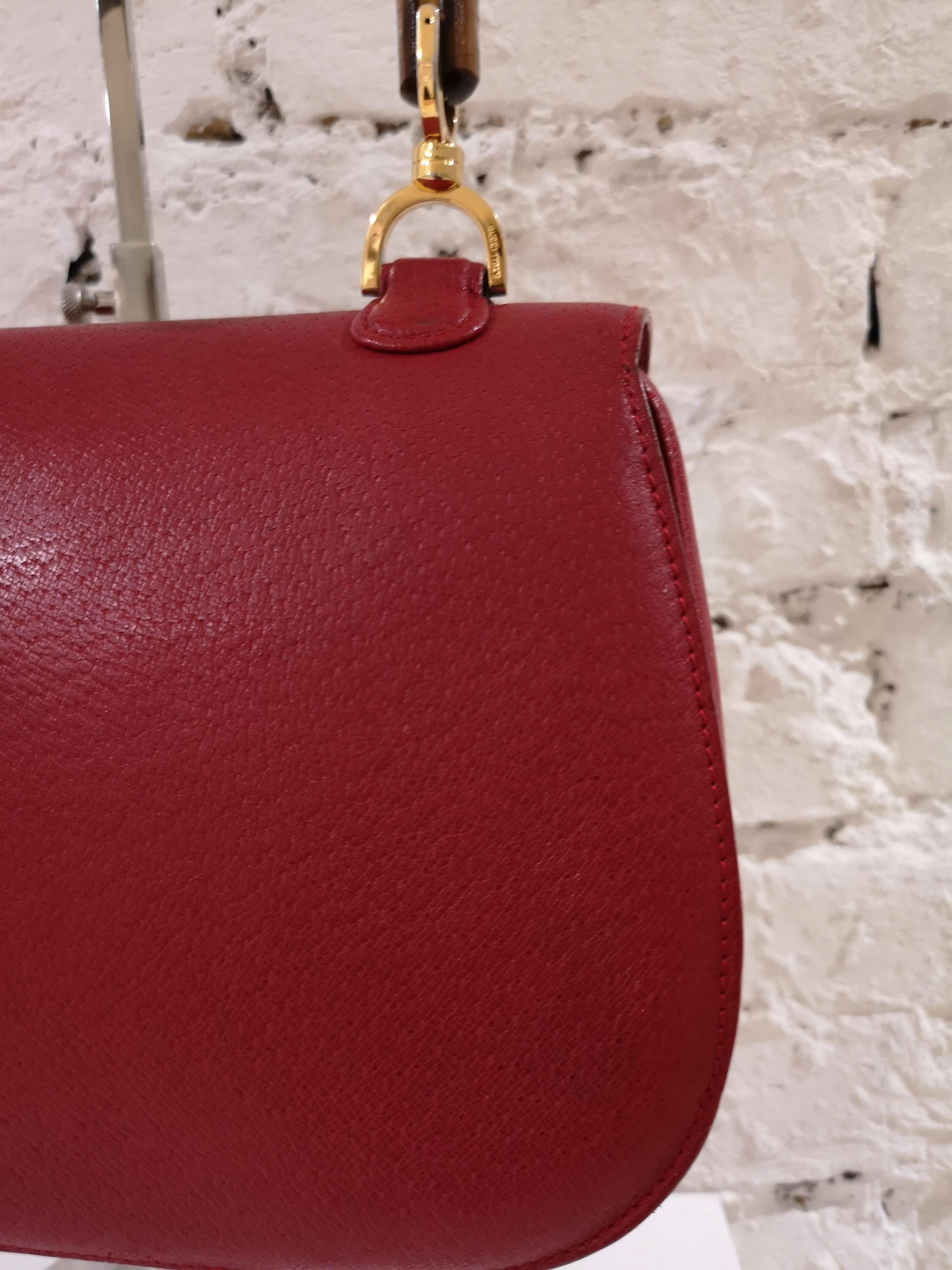 Gucci Red Leather Bamboo Bag 6