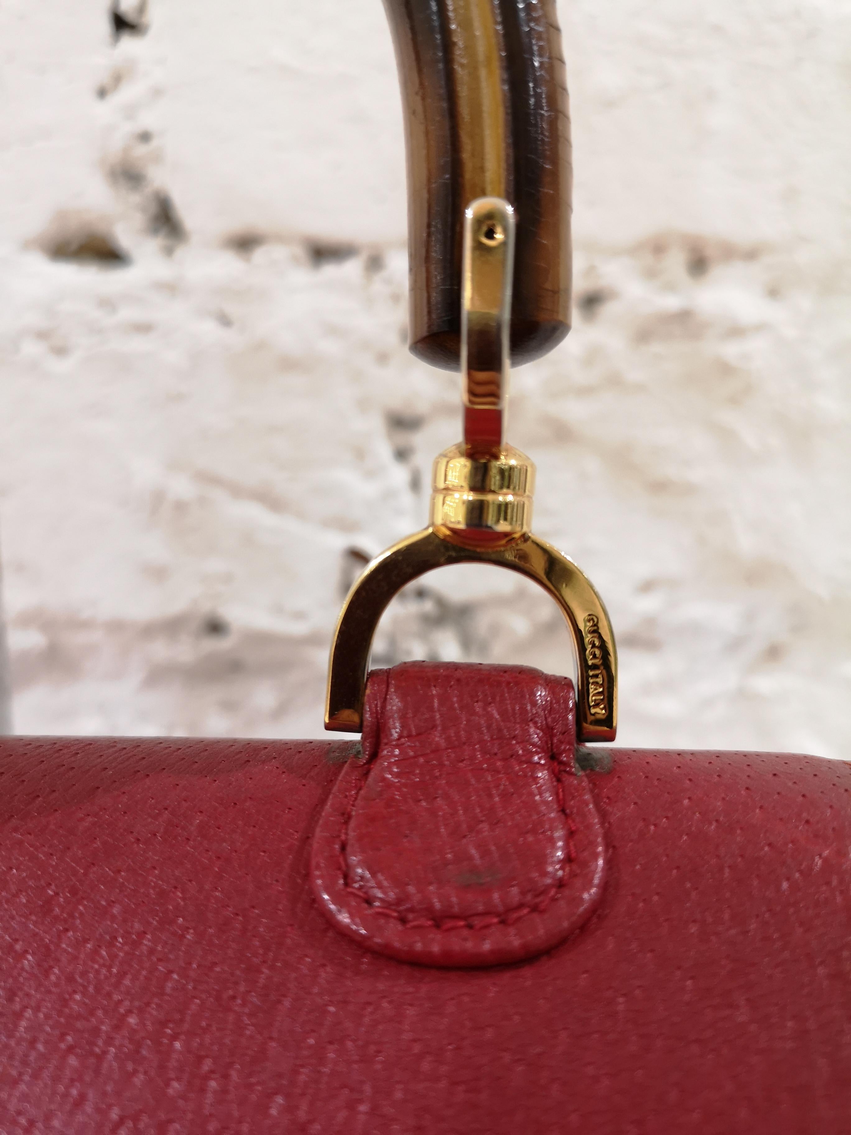 Gucci Red Leather Bamboo Bag 7