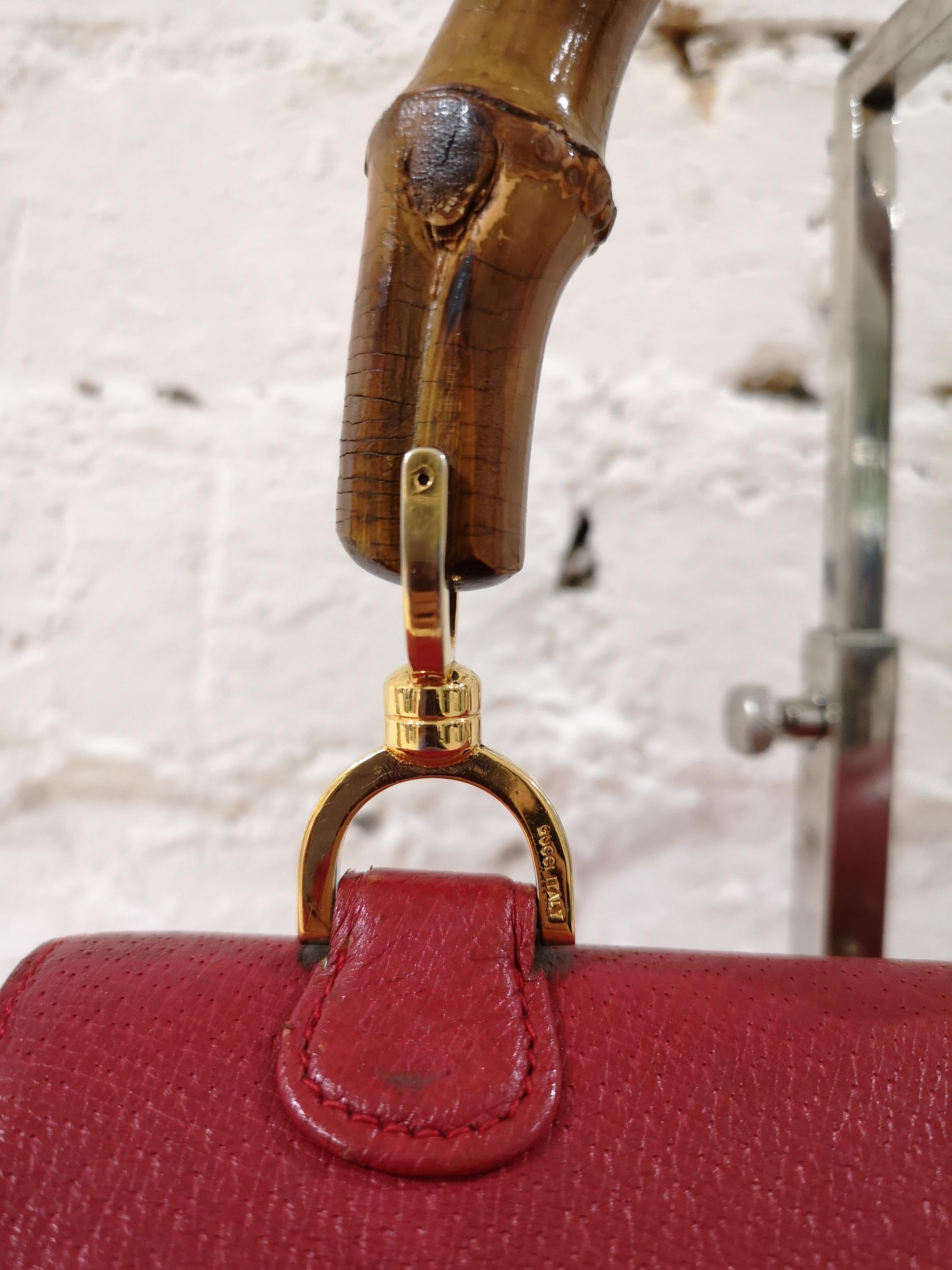 Gucci Red Leather Bamboo Bag 8