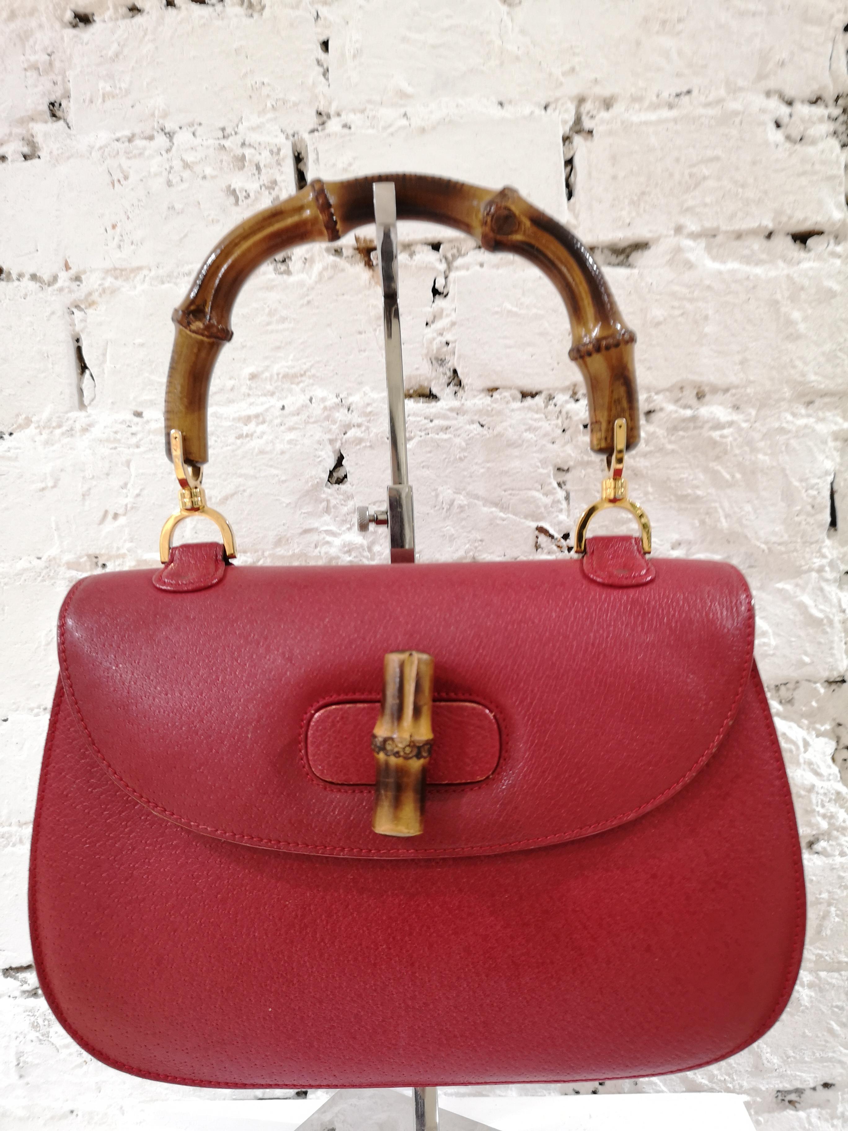 Gucci Red Leather Bamboo Bag 9