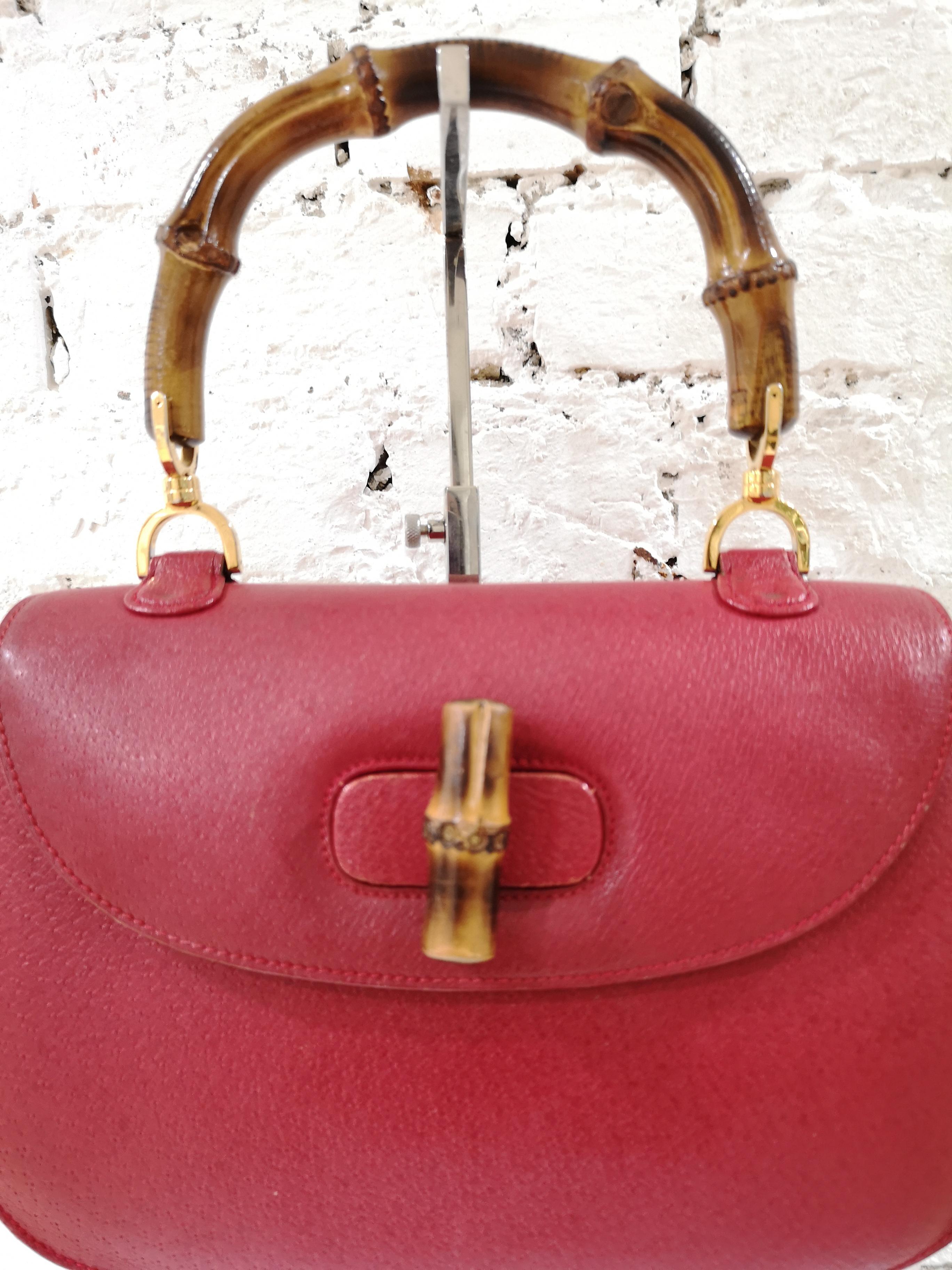 Gucci Red Leather Bamboo Bag 10