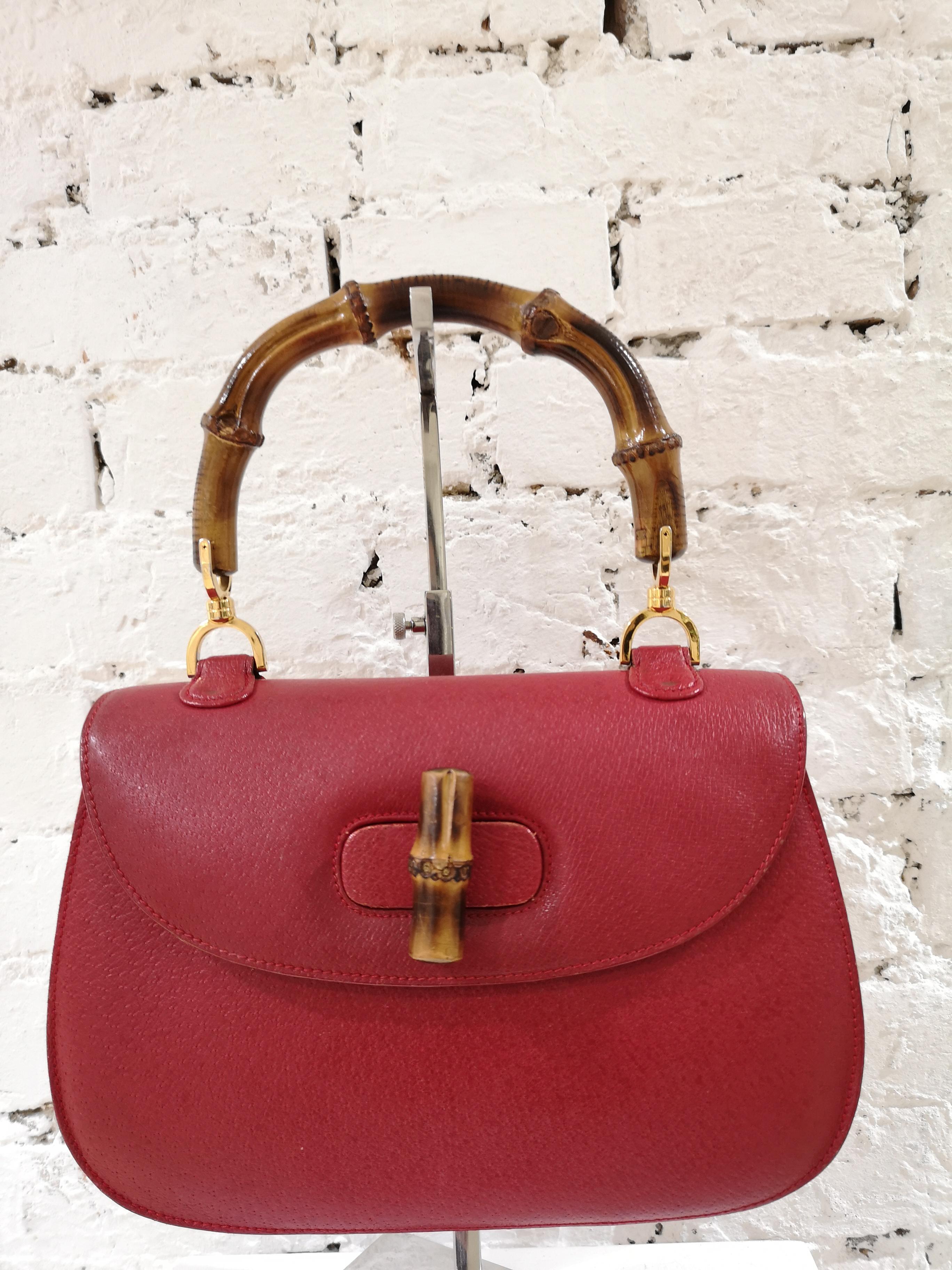 Gucci Red Leather Bamboo Bag 11