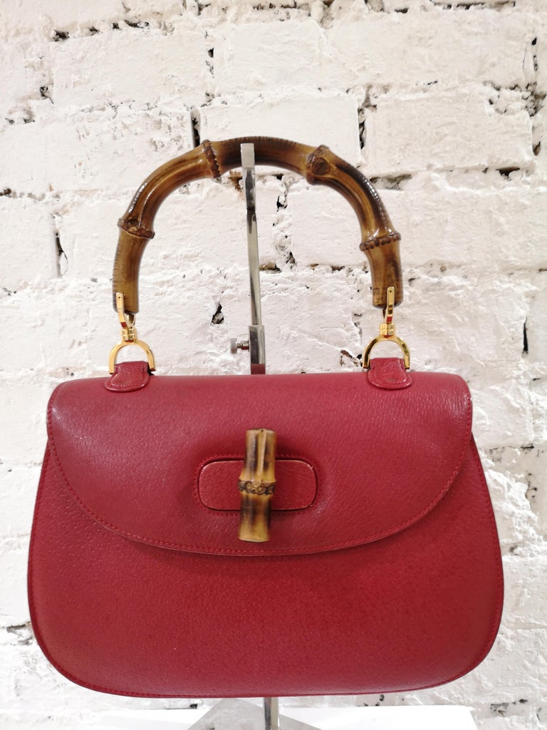 Gucci Red Leather Bamboo Bag at 1stDibs
