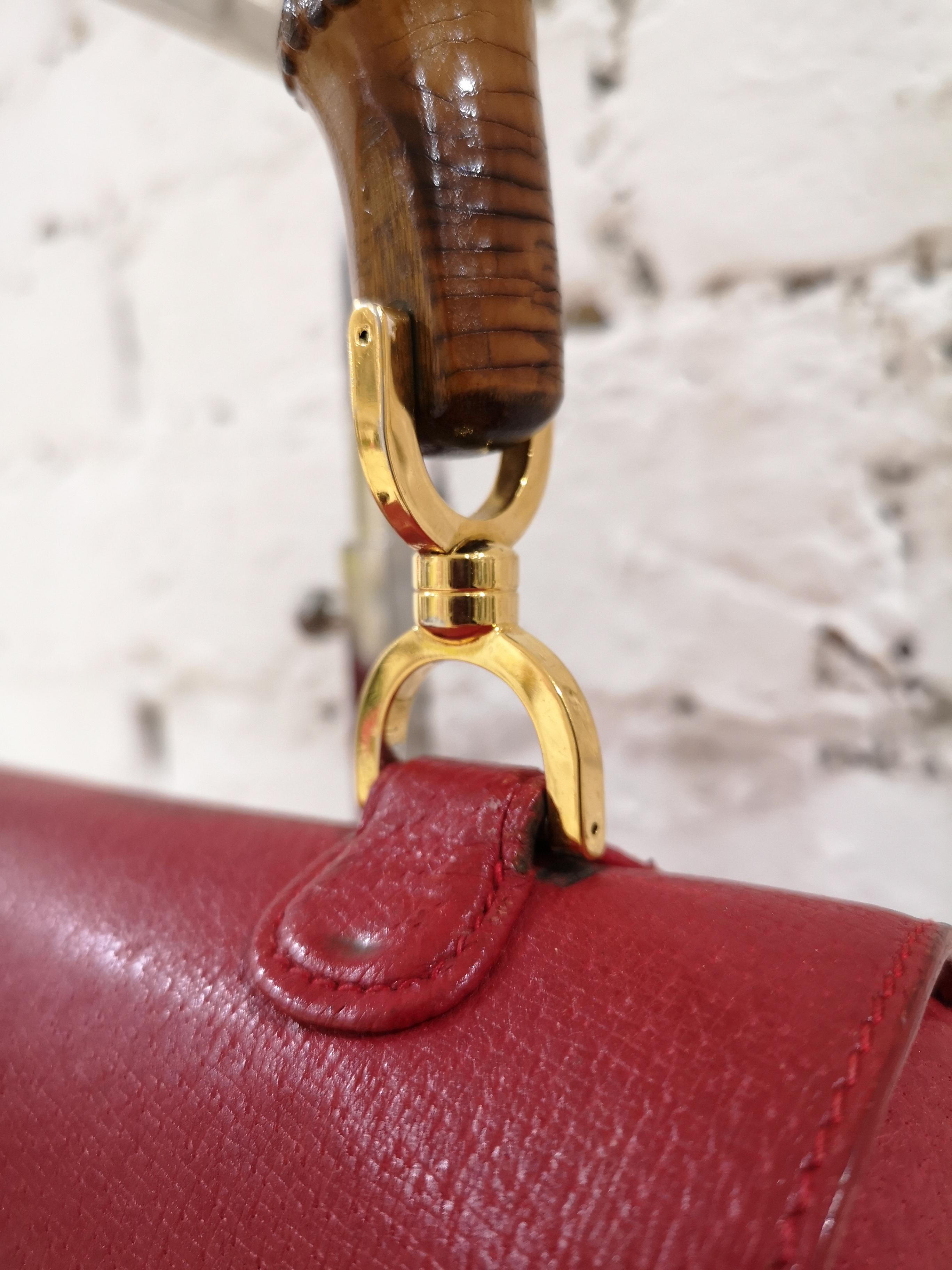 Gucci Red Leather Bamboo Bag In Excellent Condition In Capri, IT