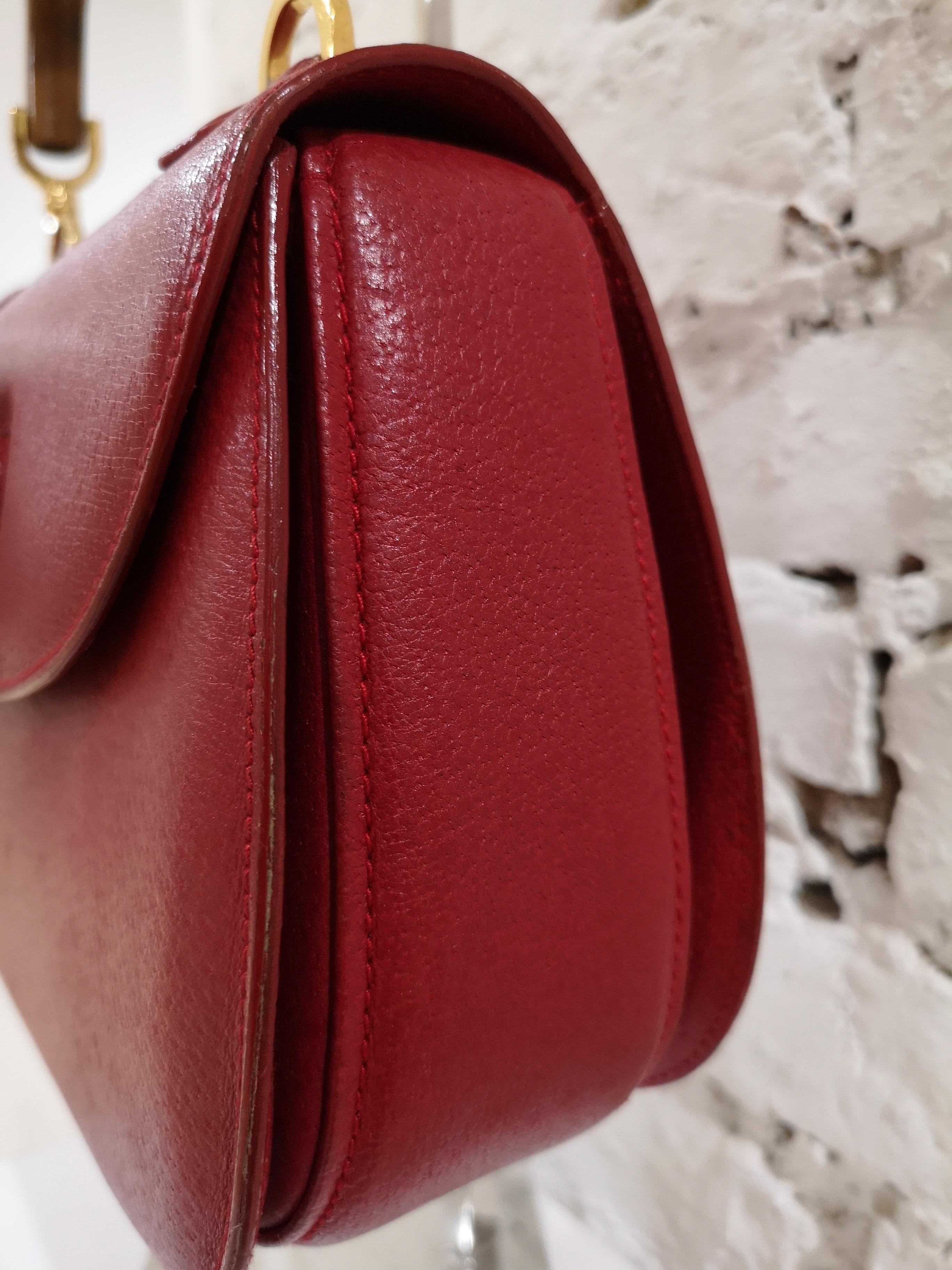 Women's Gucci Red Leather Bamboo Bag