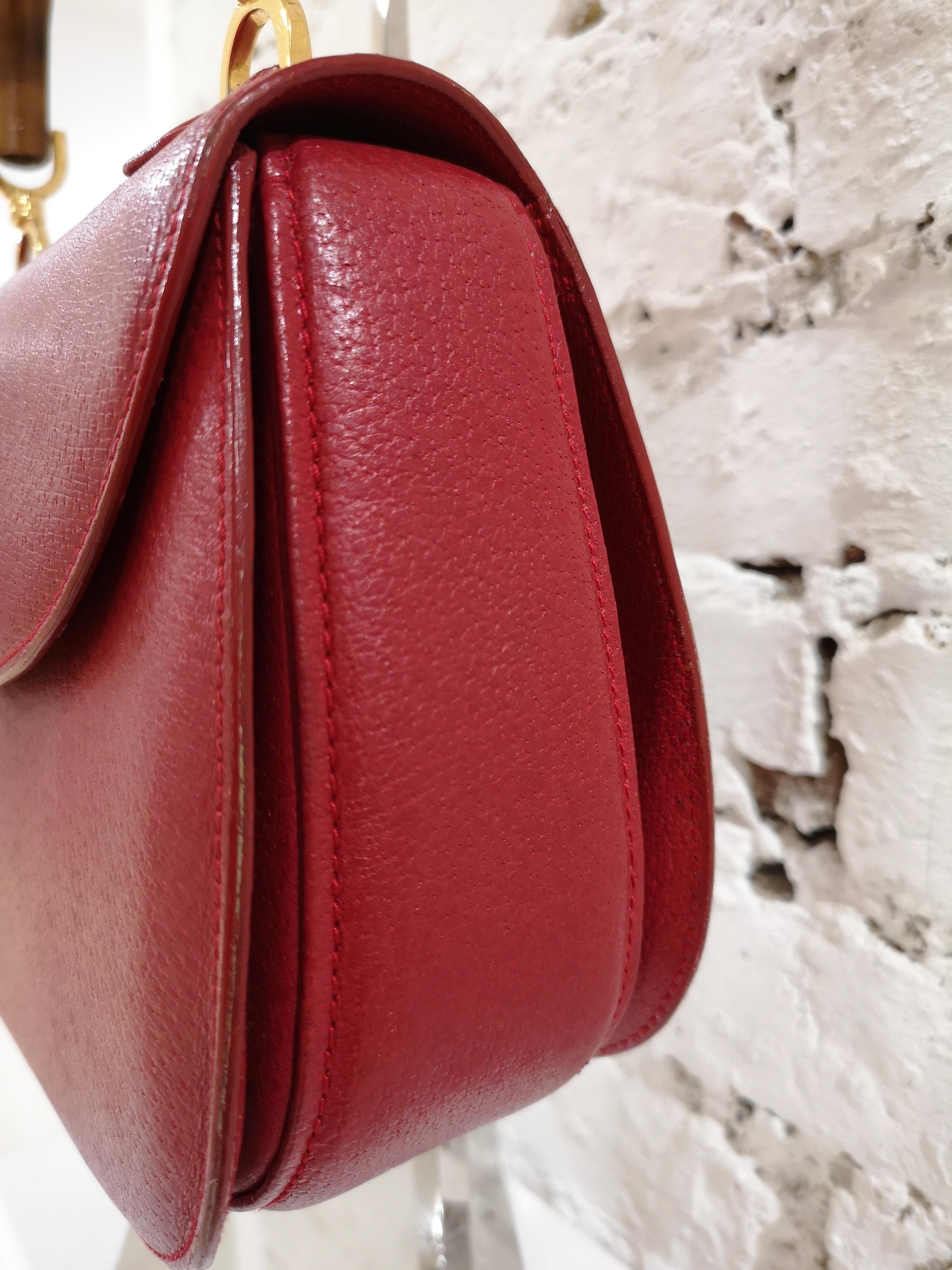 Gucci Red Leather Bamboo Bag 1