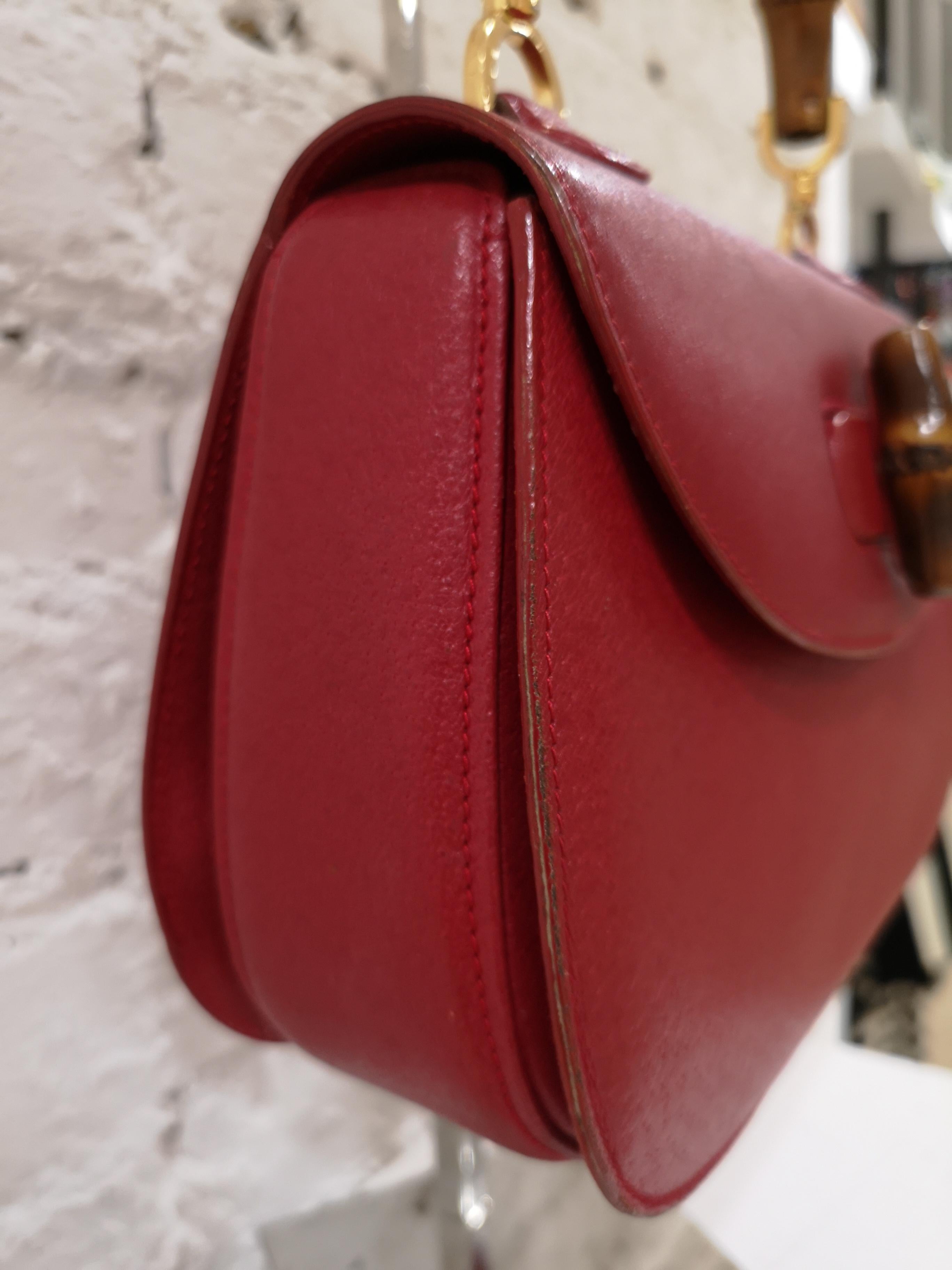 Gucci Red Leather Bamboo Bag 2