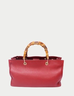 Gucci Red Leather Bamboo Handle Bag