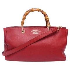 Gucci Red Leather Bamboo Handle Bag