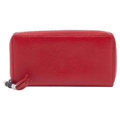 Used Gucci Red Leather Bamboo Tassel Zip Around Wallet
