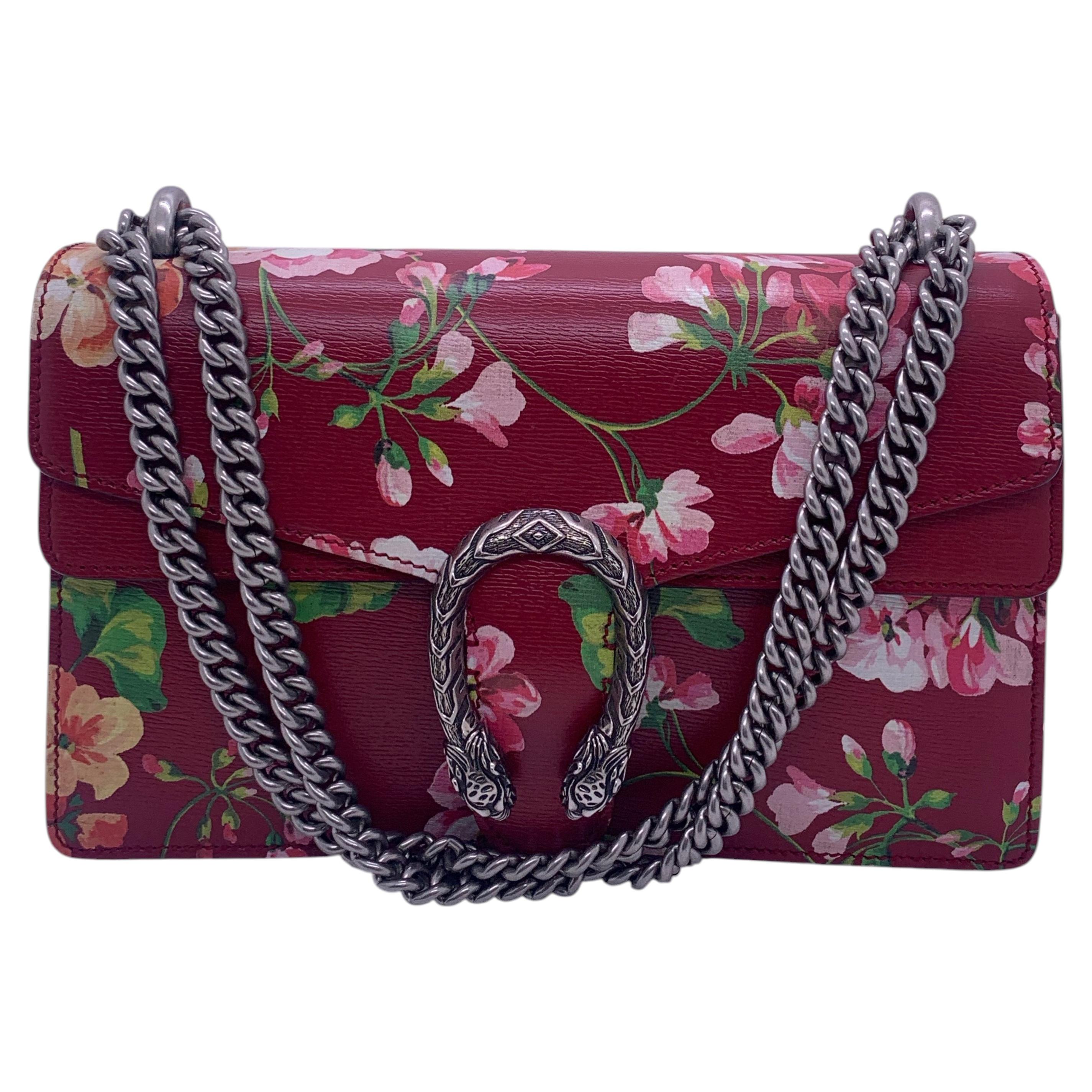 Gucci Red Leather Blooms Print Medium Dionysus Shoulder Bag